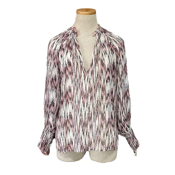 Magali Pascal Blouse Women's XS Extra Small Pink White Print Long Sleeve Top - Picture 3 of 14